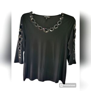 Piccadilly Canada womens black dressy top with sequined neckline size XL